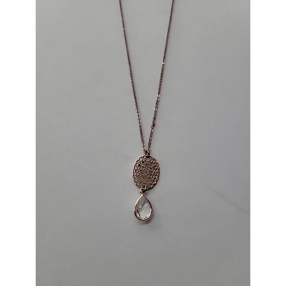 Vintage Necklace Gold Tone Chain Pendant Charm Crystal Clear Jewelry Costume - Picture 9 of 9